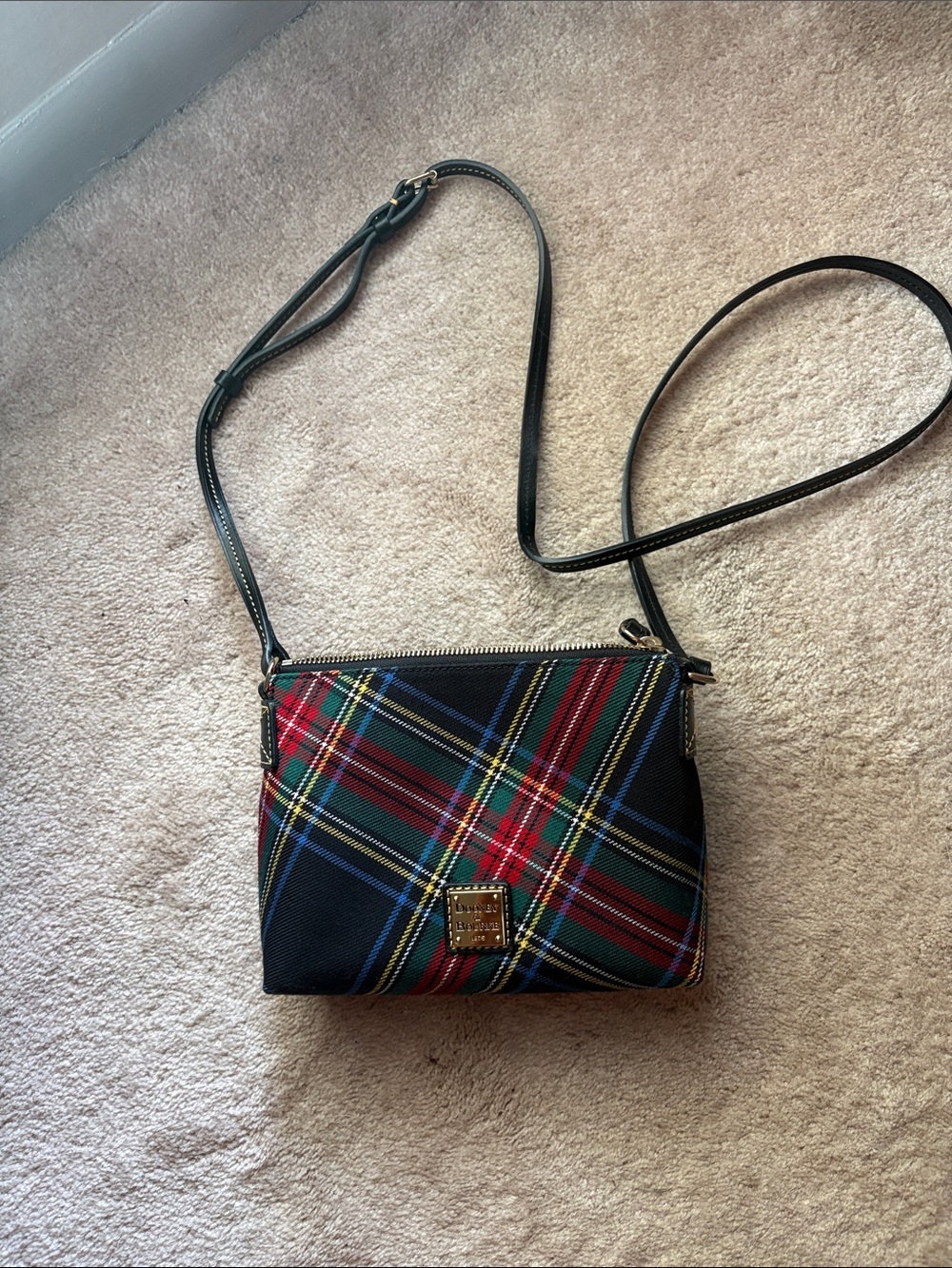Dooney & Bourke Red Navy Green Plaid Crossbody Bag